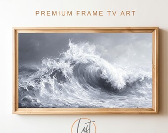 Frame TV Art Summer Abstract | Ocean Waves Seascape Instant Digital Download Beach Painting | Blue Cool Toned Textured Tv Coastal Art File