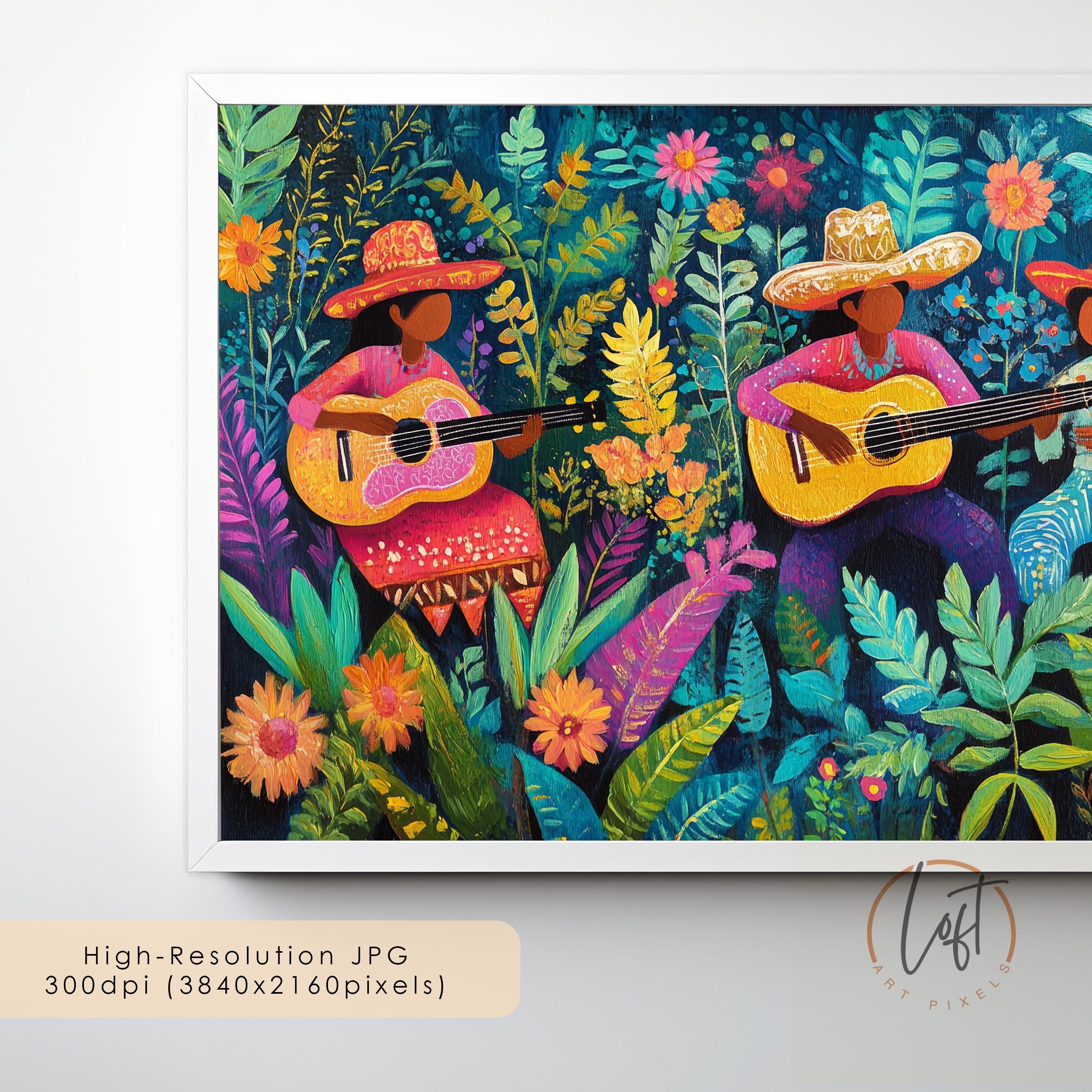 Vintage Mexican Mural Frame TV Art, Colorful Heritage Design