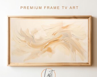 May include: Abstract painting in shades of beige and cream with a wooden frame. The painting features swirling lines and textures, creating a sense of movement and depth. The artwork is titled "Loft Art Pixels".