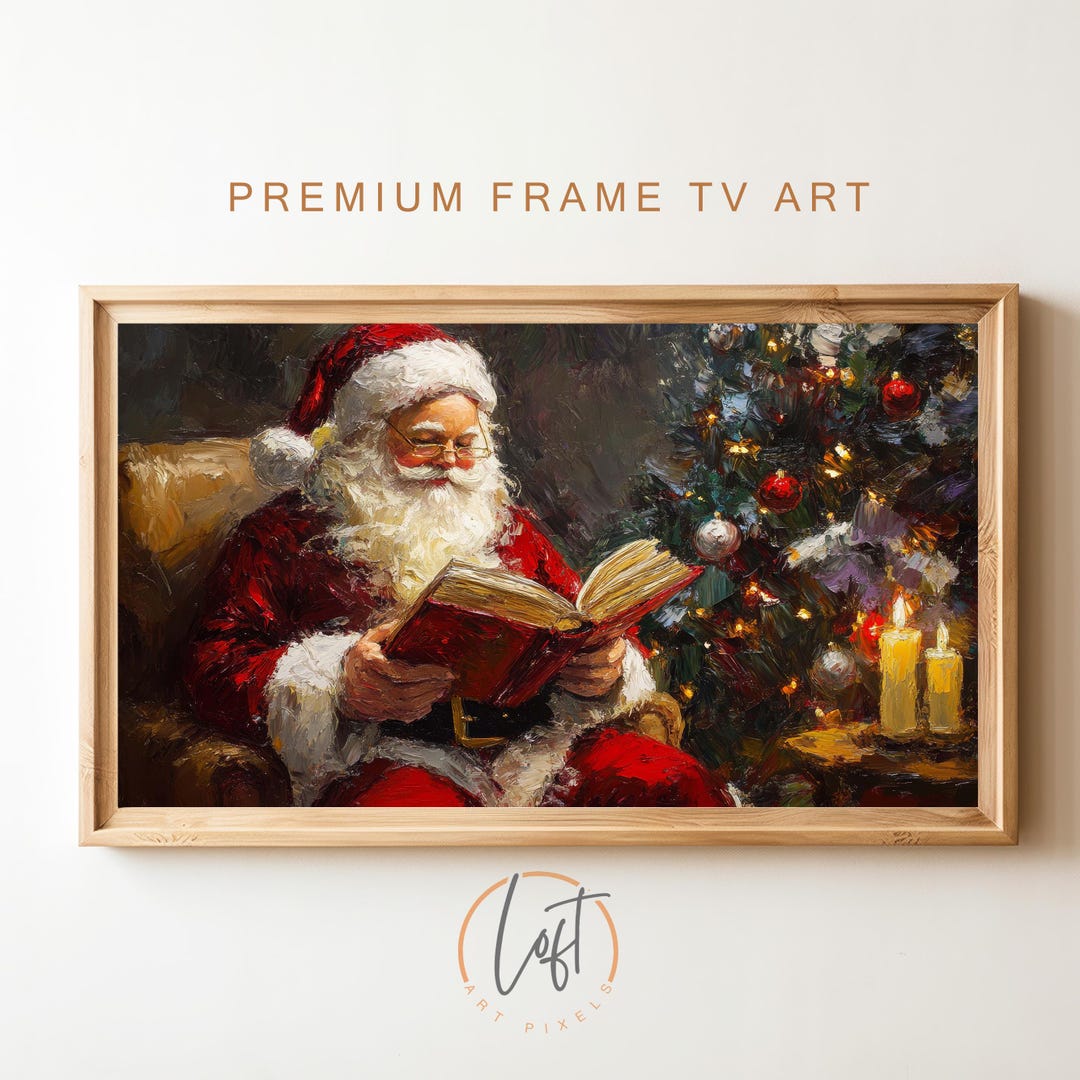サンタとツリー　絵画 Frame TV用サンタクロースのクリスマスツリーの絵画（デジタル
