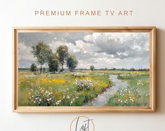 Vintage Spring Meadow Painting, Frame TV Art (Digital Download)