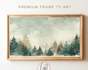 Christmas Samsung Frame TV Art | Winter Pine Forest Painting DIGITAL Download