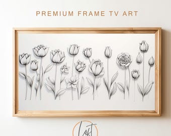 Arte floral de una sola línea, minimalista, beige, para TV Samsung (descarga digital)