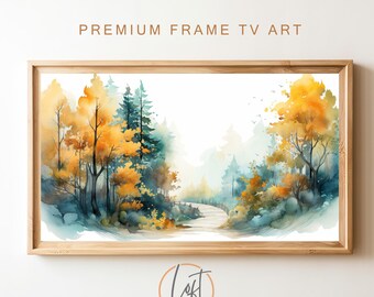 Arte em aquarela de paisagem florestal para Samsung Frame TV (Download digital)