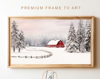Winter Scheune im Schnee Rahmen TV Kunst | Rustikale Weihnachtsdekoration (Digitaler Download)