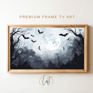 Arte para TV Samsung con marco de Halloween, Murciélagos en la luna, Descarga instantánea, Otoño, Halloween, Arte para TV con marco, Arte para TV Samsung, Descarga digital