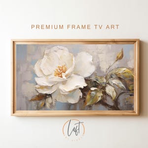 Frame TV Art Abstract Flower Painting, Floral Painting Digital Download, Textured 3D Wildflower Art for Frame TV with Pastel Neutral Tones