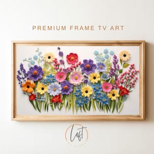 Spring Frame TV Art Instant Download | Wildflower Floral Embroidery Textured Art for TV Digital Download | Colorful Flowers for Spring