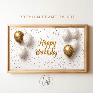 Samsung Frame Tv Art / Happy Birthday  Frame TV 4K Art / Digital Download / Birthday party decor / Gold Birthday Balloons Frame digital