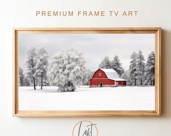 Winterrahmen Tv Kunst | Scheune im Schnee | Samsung Rahmen Tv Art | Rustikales Weihnachtsdekor | Alte Scheune Foto | Weihnachtsrahmen Tv