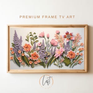 Spring Frame TV Art Instant Download | Colorful Flowers for Spring | Wildflower Floral Embroidery Textured Art for TV Digital Download