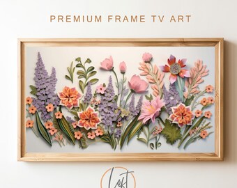Spring Frame TV Art Instant Download | Colorful Flowers for Spring | Wildflower Floral Embroidery Textured Art for TV Digital Download