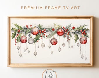 Winter Farmhouse Christmas Garland, Samsung Frame TV Art (Digital Download)
