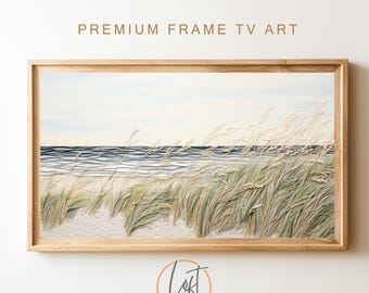 Arte para TV Samsung Frame com tema de praia e vegetação marinha, decoração costeira (download digital)