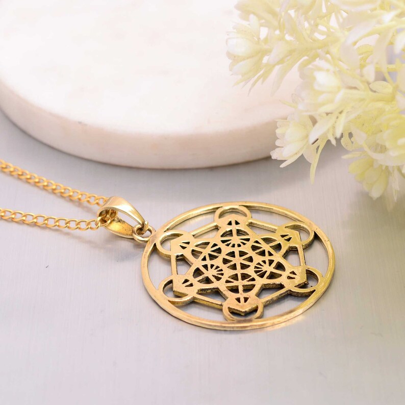 Gold Metatron Necklace Sacred Geometry Jewelry Metatron Cube Pendant Gift for Him Religious