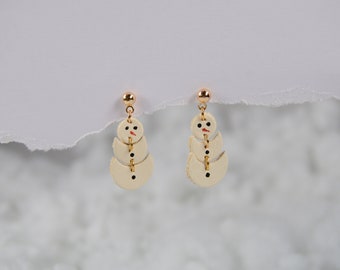 Snowman | handgemachte Ohrringe aus ökologischem Leder, 18 Karat vergoldeter Stecker, Allergiker geeignet