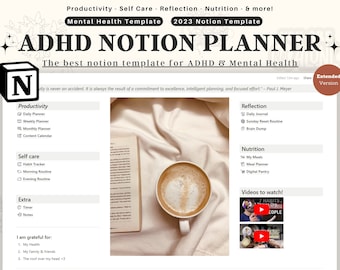 Planificador de vida compatible con TDAH / Organizador de vida integral para productividad, autocuidado, nutrición, panel y plantillas de TDAH, Planificador de nociones