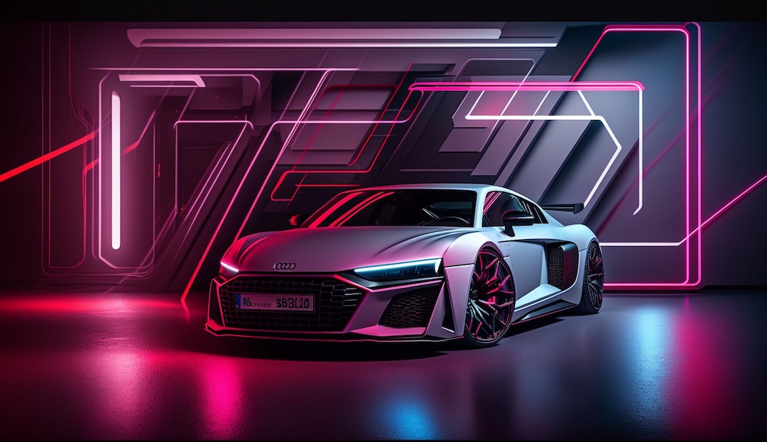 Audi R8 V10 2023 With Neon Background Abstract Background - Etsy