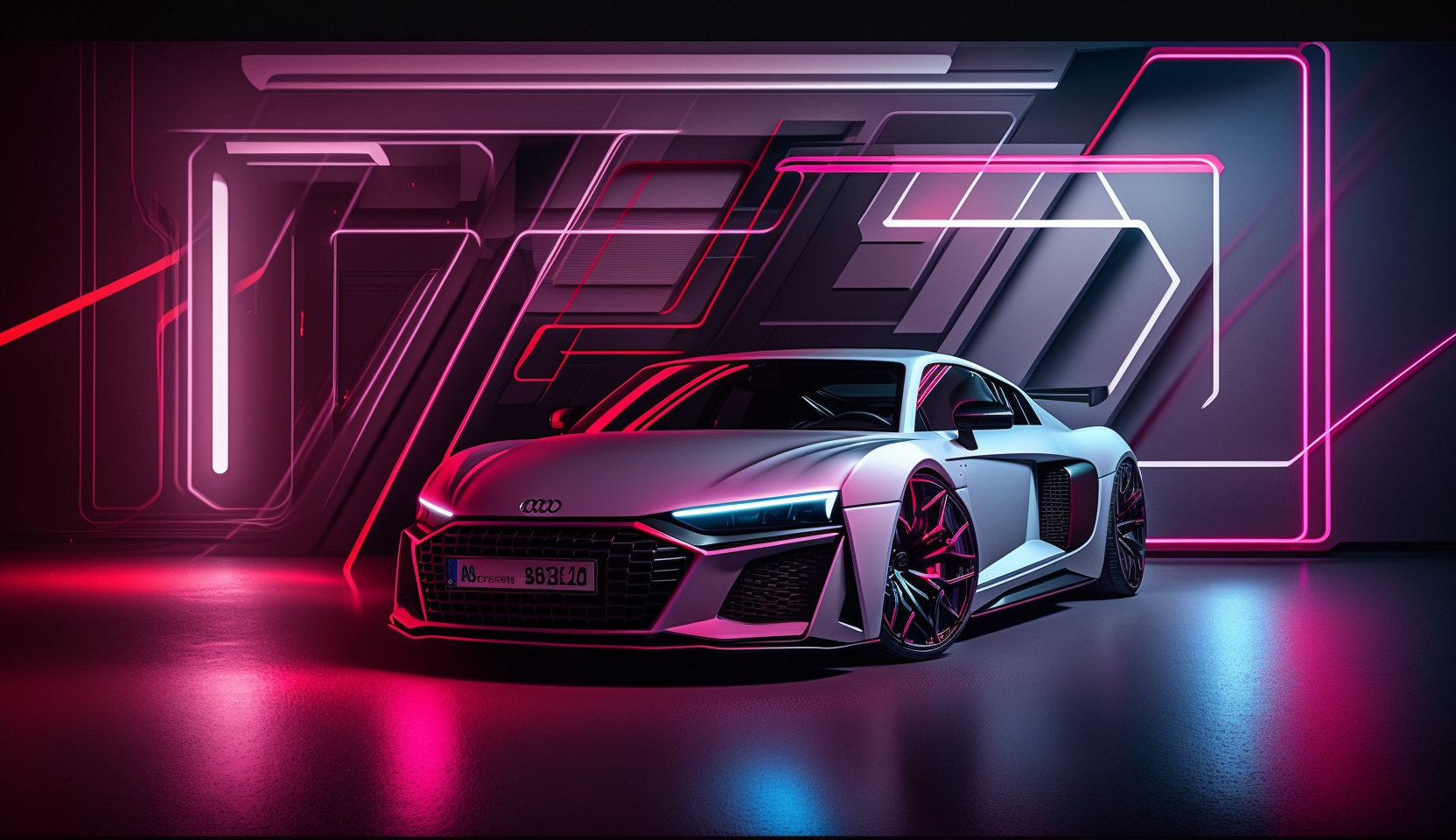 Audi R8 V10 2023 con sfondo al neon Sfondo astratto Arte digitale ...