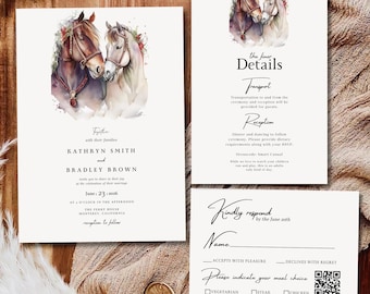 Rustic Horse Wedding Invitation: Country Ranch Theme (Editable Template)