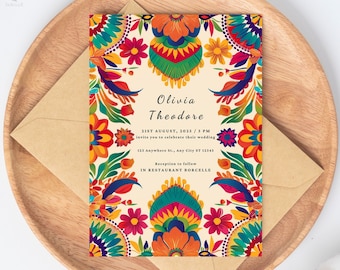 Customizable Fiesta Wedding Invitation: Vibrant Mexican Floral (Digital File)