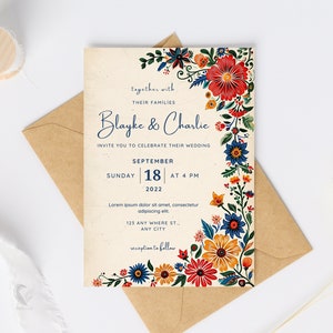 Editable Talavera Tile Wedding Invite - Vibrant Mexican Floral Instant Download, DIY 5x7 Printable Invitation Design, Traditional, H02MT
