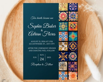 Talavera Tile Wedding Invitation: Mexican Design, 5x7 Printable (Digital Download)