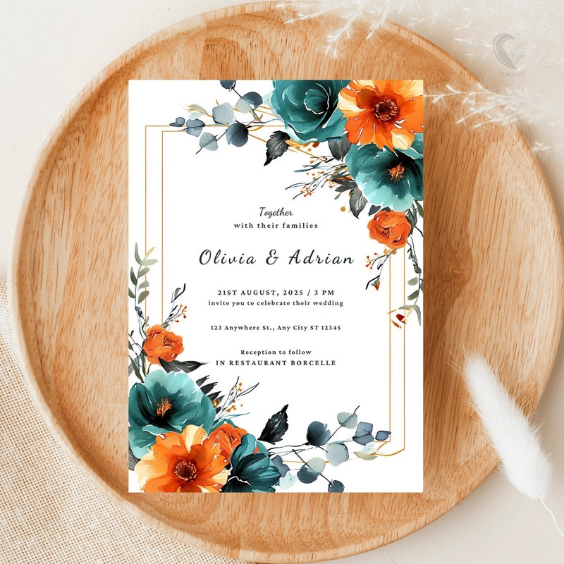 Teal Wedding Invitation Etsy