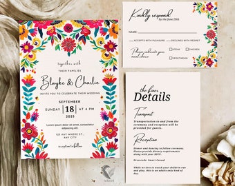Mexican Wedding Invitation, Talavera Tile Fiesta Invites, Colorful