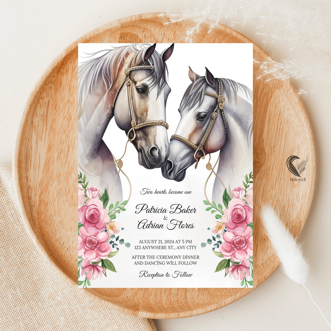 Horse Wedding Invitations Template, Floral Horse Wedding Invitations