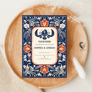 Mexico Wedding Invitation Template, Cinco de Mayo Fiesta Invite, Traditional Folk Art Design, Aztec-inspired Card, Otomi Wedding Invitation
