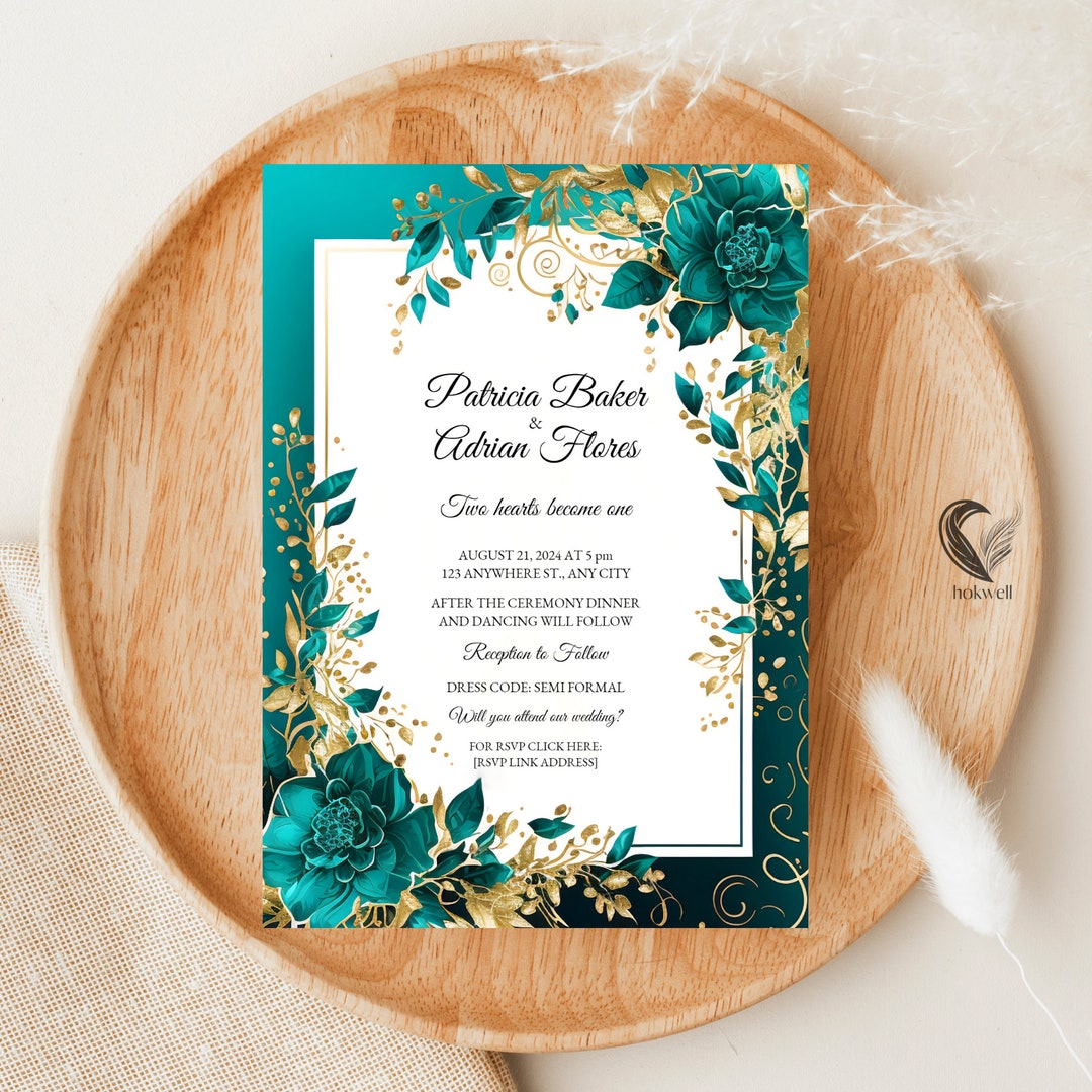 Teal and Gold Wedding Invitation Template Wedding Invitation Teal Teal and Gold Wedding Invitation Template Wedding Invitation Teal