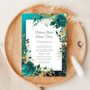 Hochzeitseinladung - Teal and Gold Hochzeitseinladung - Hochzeitseinladung Teal - Türkis Hochzeitseinladung - Aqua Hochzeitseinladung - Teal Invite