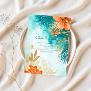 Chic Printable Orange Marriage Card with Tropical Flair