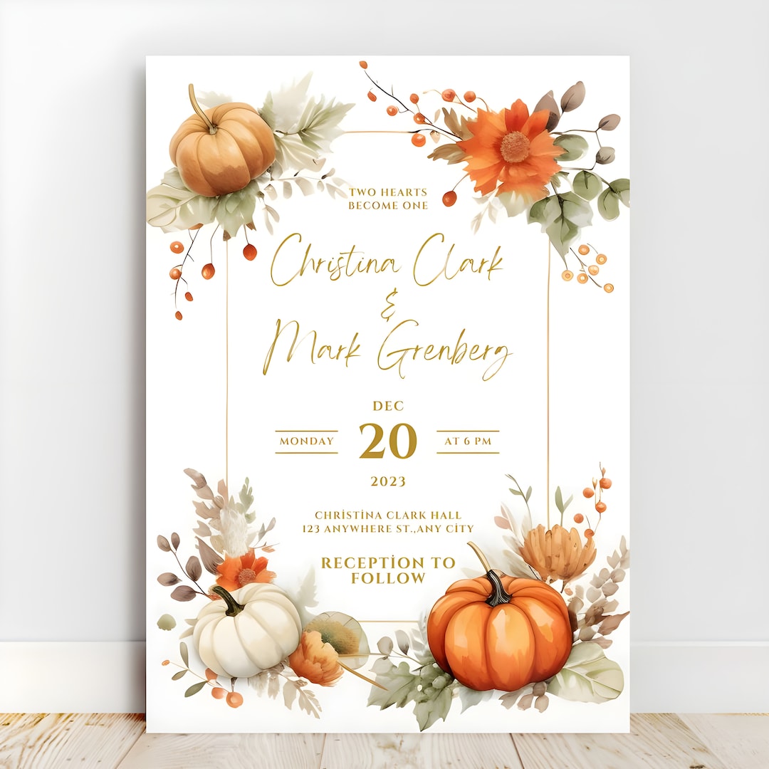 Pumpkin Wedding Invitation Template Fall & Autumn Weddings - Etsy