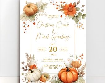 Pumpkin Wedding Invitation Template: Vintage Fall Theme (Digital Download)