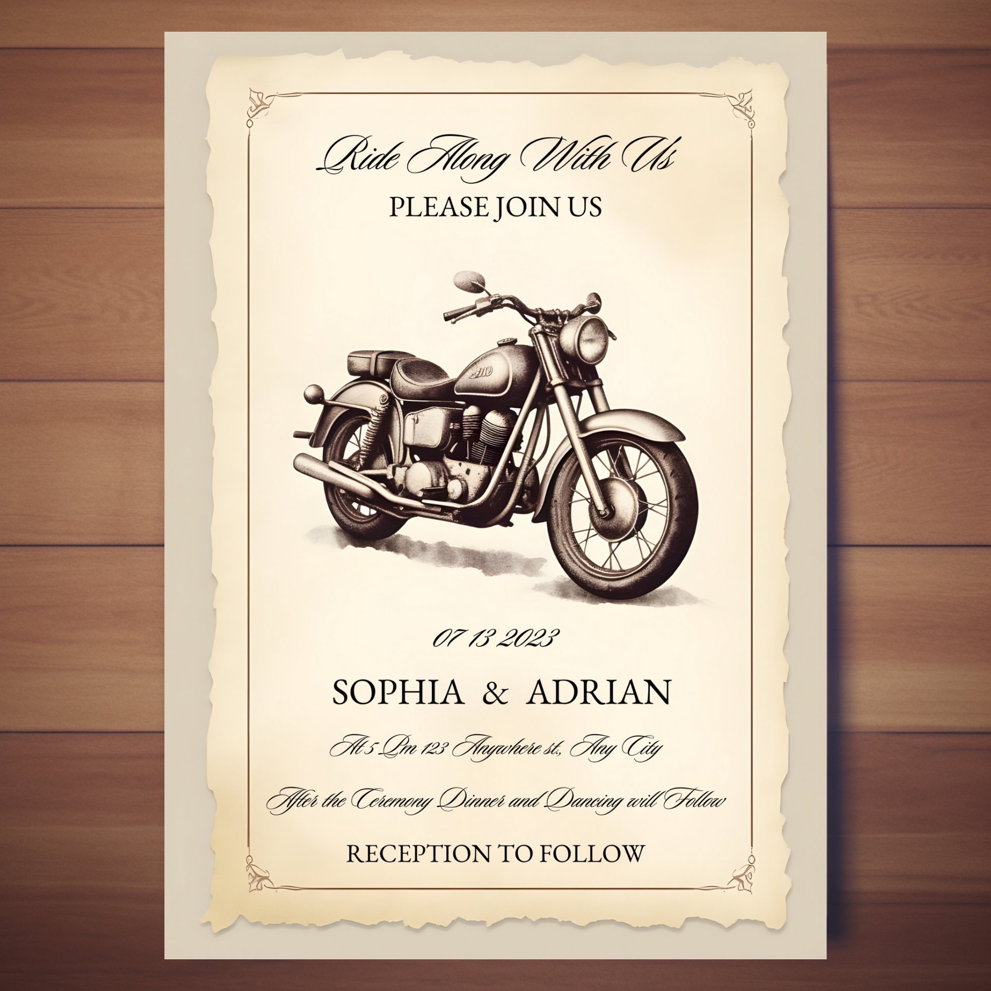 Motorcycle Wedding Invitation Template | Unique Bike Themed Invite ...