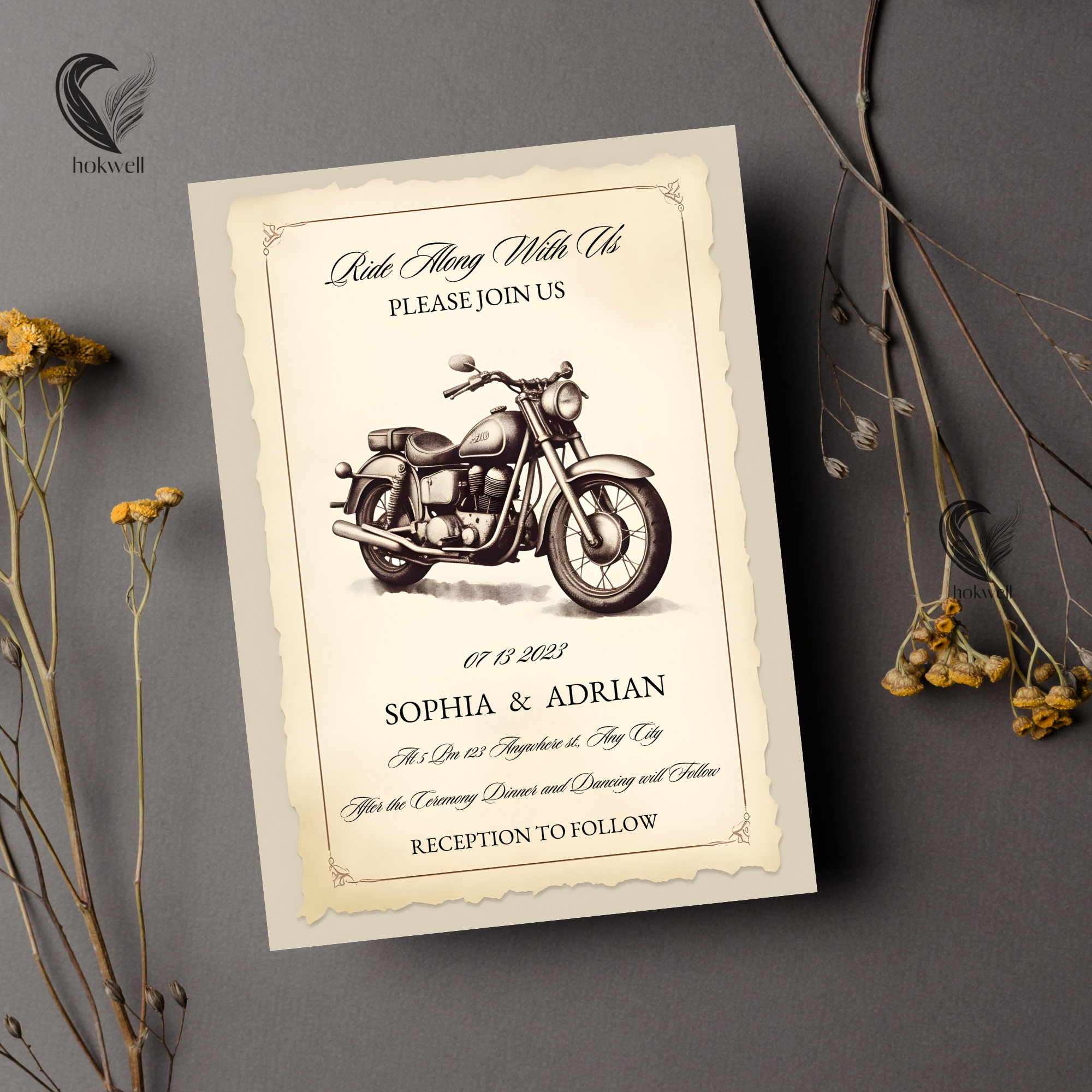 motorcycle-wedding-invitation-template-unique-bike-themed-invite-classic-black-vintage-brown-colors-harley-davidson-chopper-white-etsy