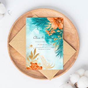 Instant Download of Teal & Coral Floral Wedding Invite