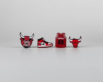 Chicago Bulls Basketball Shoe Charm Set Jordan Croc Charms, Basketball Shoes Shoe Charms, AJ1