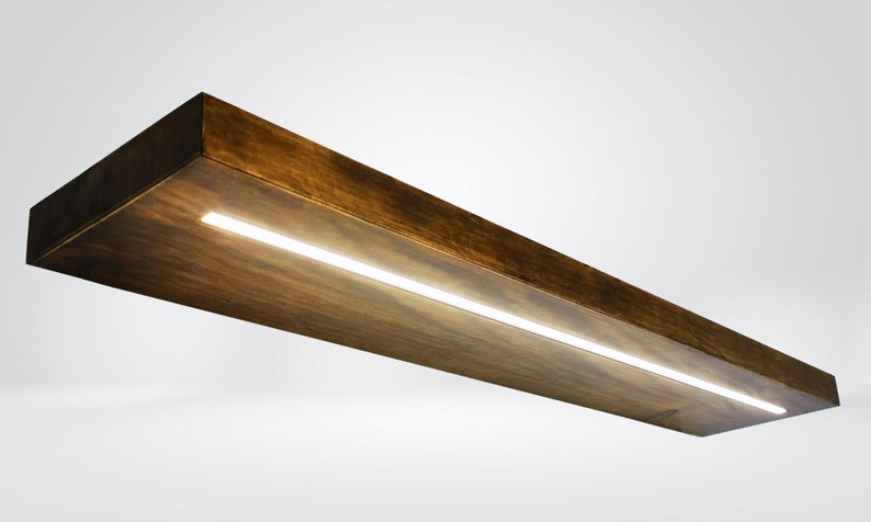 Mensola in legno massello con illuminazione, mensola semplice con luci a led, mobile sospeso in legno per cucina immagine 8