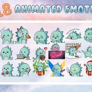 18x Animated Emotes - Cute Dinosaur Emote Green Dinosaur Emote Dino Emote For Twitch Emote Dinosaur Stickers Discord Stickers Dinosaur Green