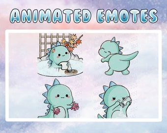 Pacote 3 - 4xANIMADO Dinossauro Verde Emote Cute Dino Emote Para Twitch Emote Discord Adesivo Youtube Kawaii Dinossauro Emote Verde GIF