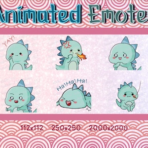 Pack 1 - 6xANIMATED Green Dinosaur Emote Cute Dino Emote For Twitch Emote Discord Sticker Youtube Kawaii Dinosaur Emote Green GIF