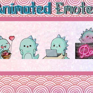 Pack 2 - 4xANIMATED Green Dinosaur Emote Cute Dino Emote For Twitch Emote Discord Sticker Youtube Kawaii Dinosaur Emote Green GIF