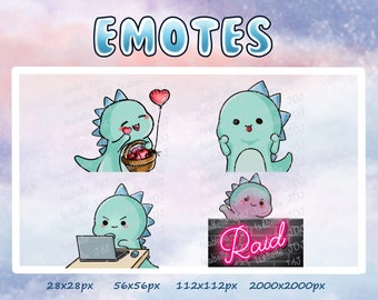 Pacote 2 - Dinossauro Fofo Emote Dinossauro Verde Emote Dino Emote Para Twitch Emote Adesivos de Dinossauro Digital Discord Adesivos Dinossauro Verde