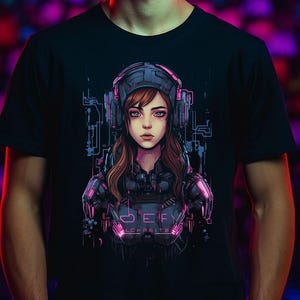 Cyberpunk T-Shirt | Cyber Girl T-Shirt | Streamer T-Shirt | Gaming Shirt | Techwear | Aesthetic Shirt Gift for Gamer | Cotton t-shirt unisex