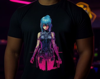 Camiseta morada de Cyber Girl / Camiseta de anime cyberpunk / Camiseta neón / Camiseta de streamer y gamer / Camiseta unisex de algodón orgánico / Regalo para gamer