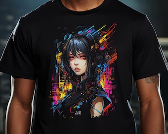 Camiseta retro de anime ciberpunk / Camiseta de chica de anime ciberpunk / Camiseta para gamers y fans del anime / Camiseta unisex de algodón orgánico / Regalo para gamers