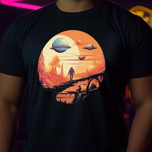 Retro Sci-Fi T-Shirt | Alien Planet T-Shirt | Vintage Retro T-Shirt | Organic Cotton T-Shirt Unisex | Gift for Science Fiction Fans
